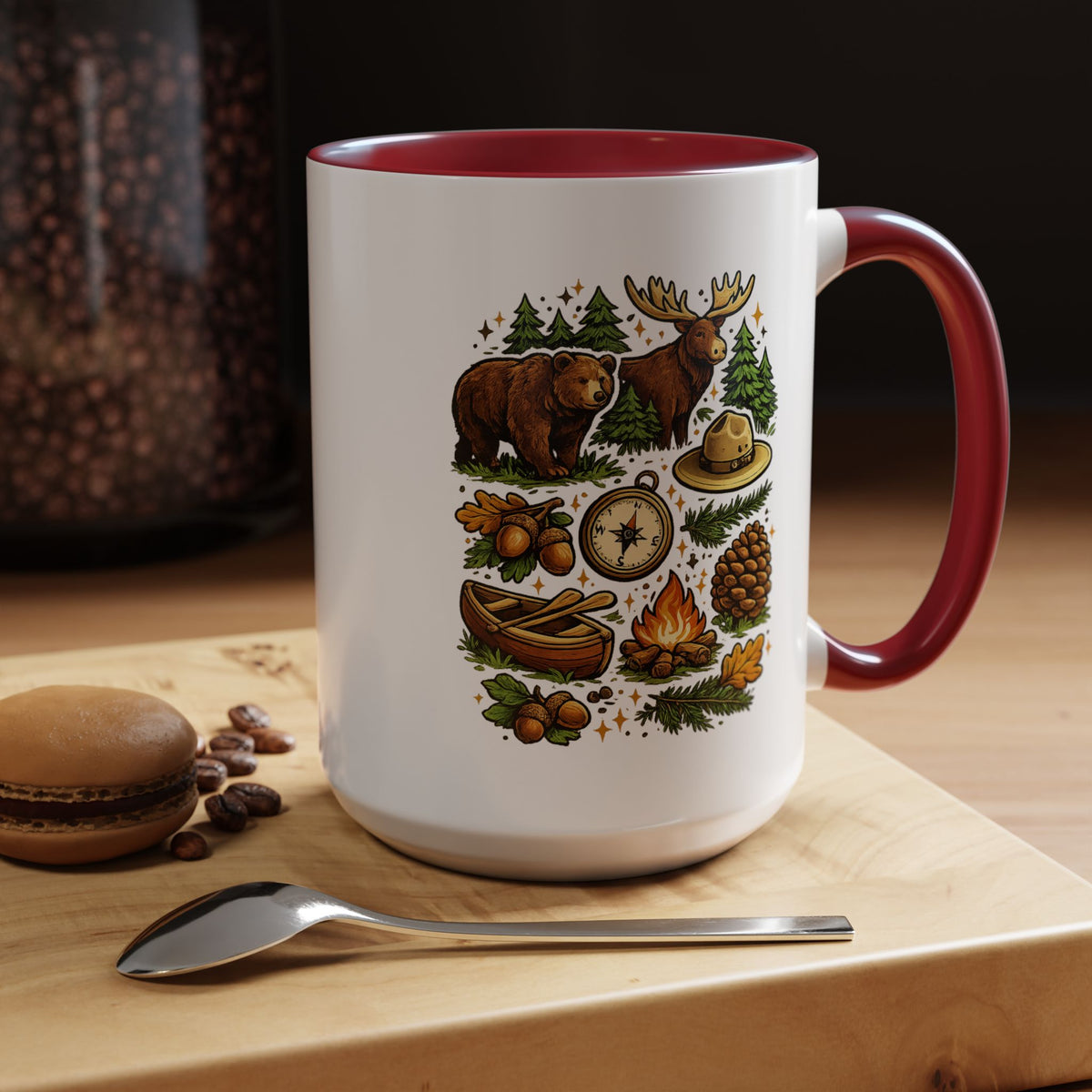Camping Mug, Woodland Wildlife Coffee Cup, Bear and Moose Outdoor Gift, Rustic Cabin Kitchen Decor, Birthday Present for Camper or Hiker