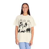 Ghost Cat Halloween Shirt, Cute Spooky Cats and Ghosts Graphic Tee, Cozy Pet Lover Gift, Minimal Black and White Fall Outfit for Women