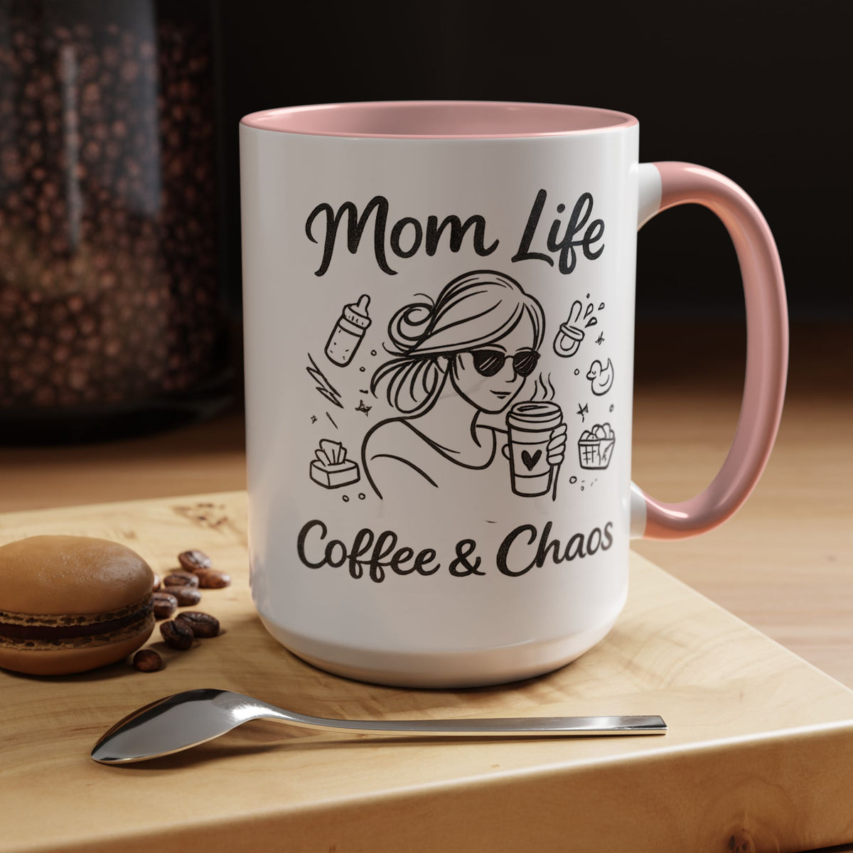 Mom Life Coffee and Chaos Mug, Funny Mom Coffee Mug, Motherhood Humor Gift, Busy Mom Cup, Mother's Day Gift for Coffee Lover