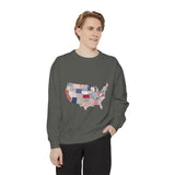Patchwork USA Map Comfort Sweatshirt, Quilted America Crewneck Sweatshirt, Patriotic Americana Gift, Fourth of July Comfort Sweatshirt