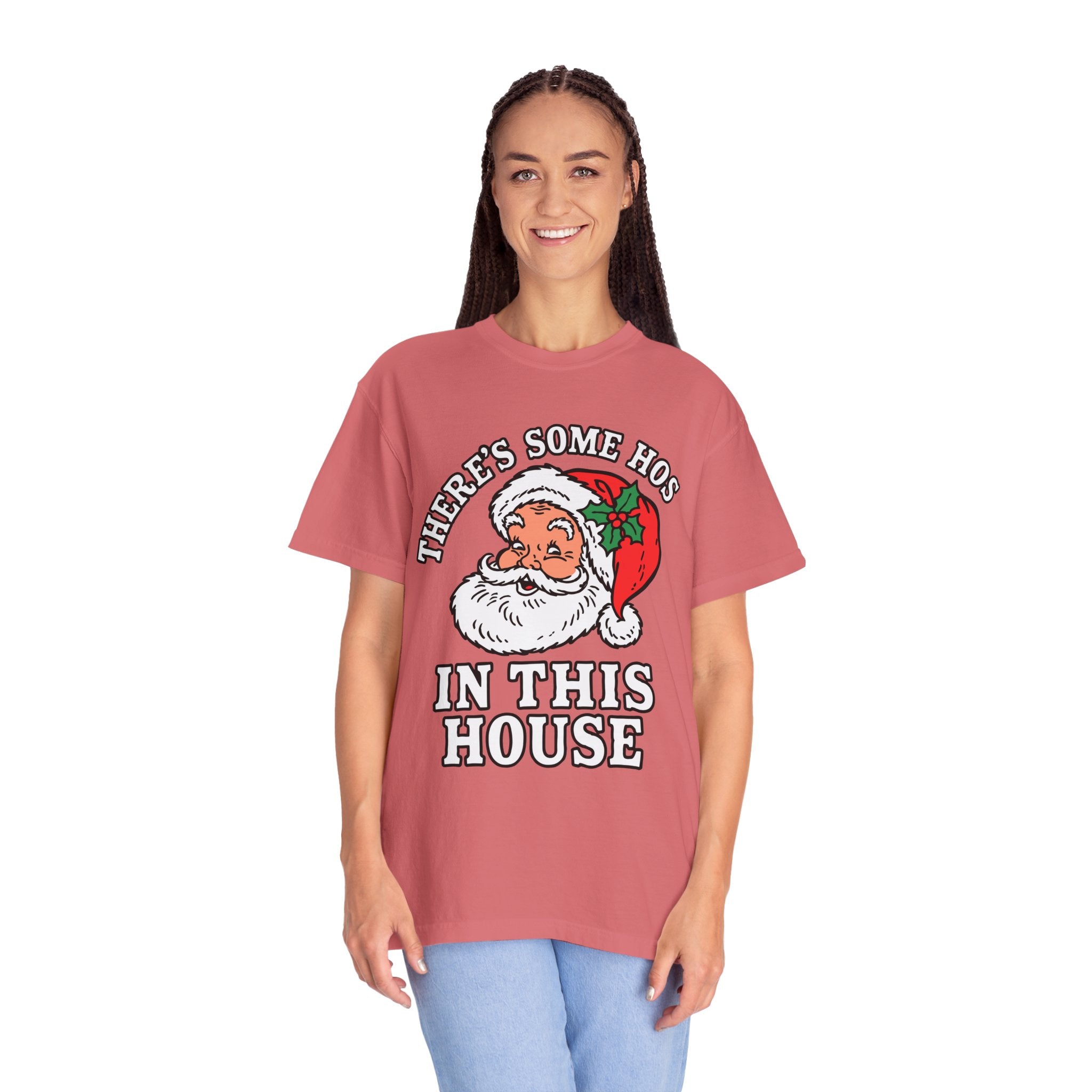 There's Some Ho's in This House Shirt, Funny Santa Christmas T-Shirt, Adult Holiday Party Tee, Naughty Xmas Gift for Friends or Family