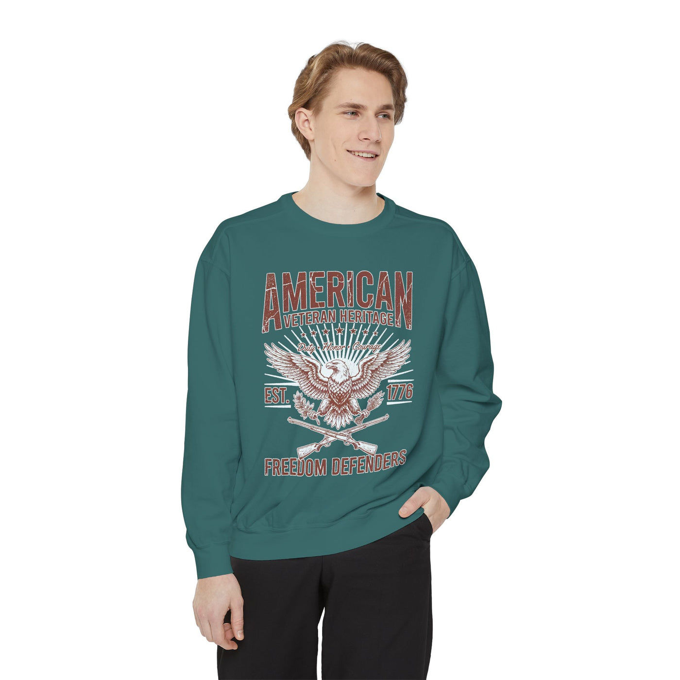 American Veteran Heritage Sweatshirt, Freedom Defenders Crewneck, Patriotic Eagle Gift, Veterans Day or Military Retirement Pullover