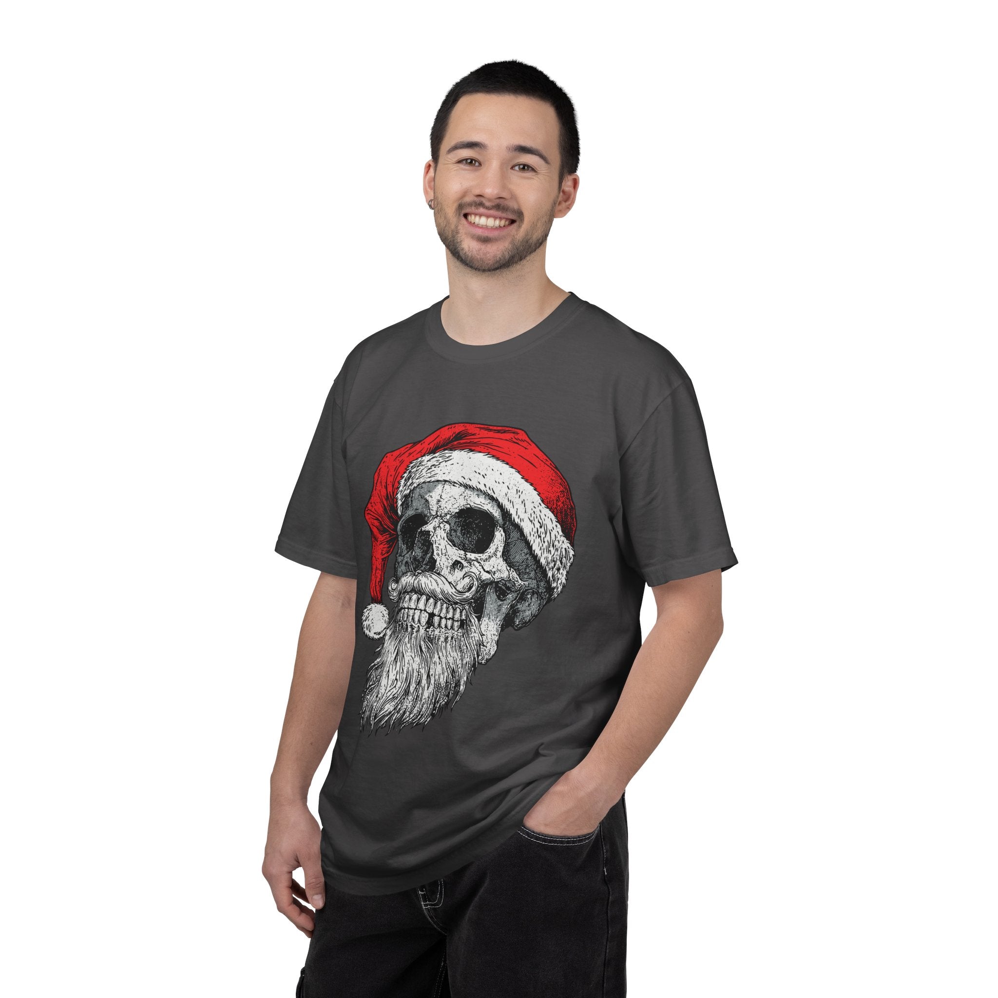 Skull Santa Shirt, Gothic Christmas T-Shirt, Creepy Holiday Skeleton Tee, Alternative Xmas Gift for Metalhead, Biker or Horror Fan