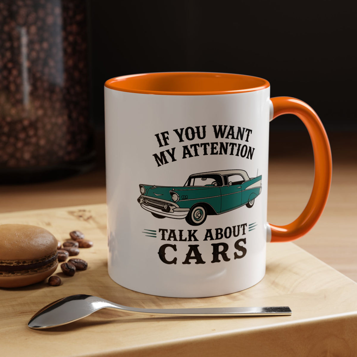 Funny Classic Car Lover Mug, If You Want My Attention Talk About Cars Coffee Mug, Vintage Car Enthusiast Gift for Dad
