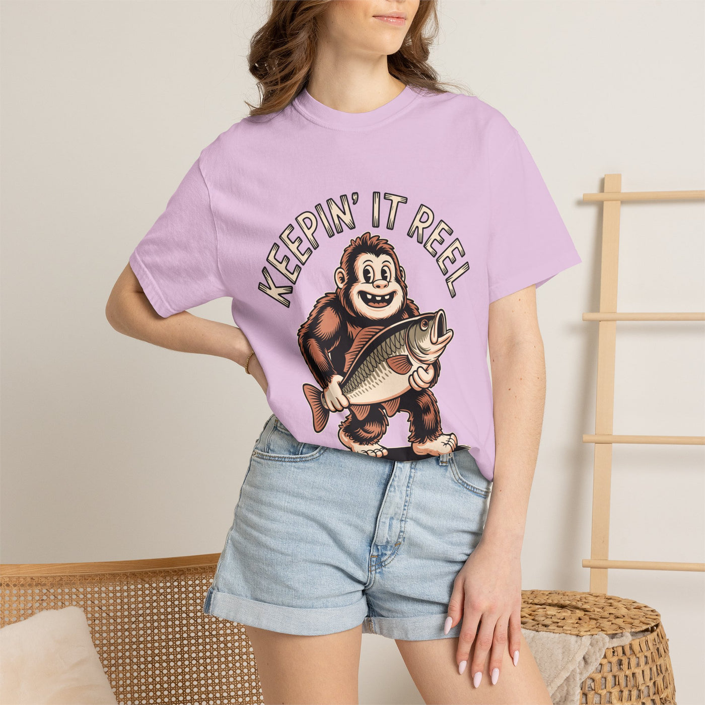 Funny Sasquatch Fishing Comfort Colors Shirt, Keepin It Reel Bigfoot Angler Tee, Fisherman Gift Shirt, Lake Life Outdoor Graphic Tee