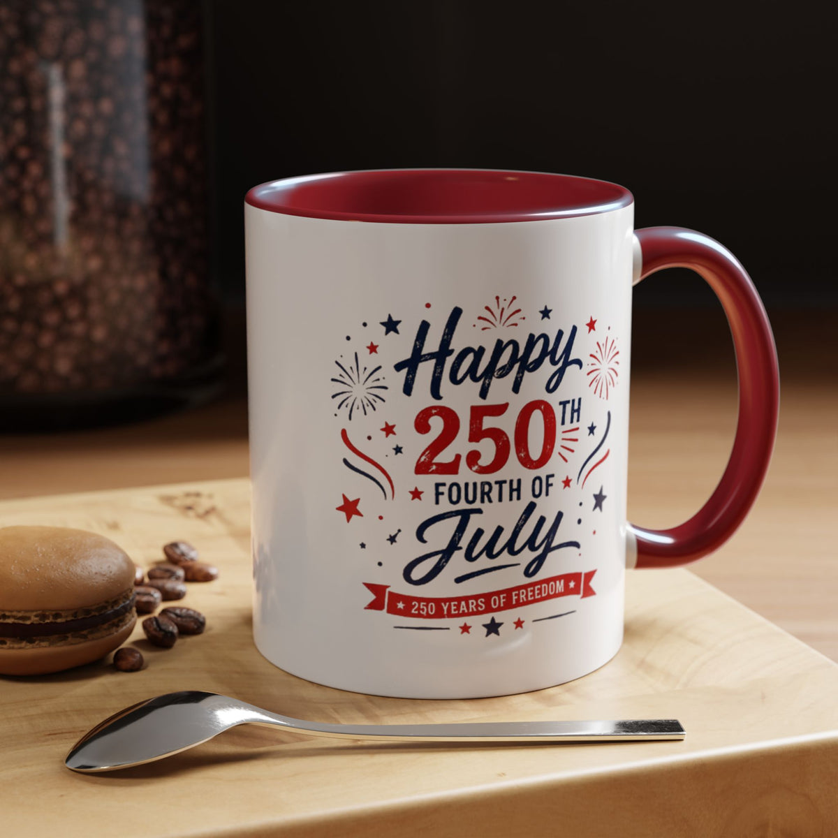 Happy 250th Fourth of July Coffee Mug, Semiquincentennial Gift for History Lovers, 1776 to 2026 Patriotic Ceramic Tea Cup