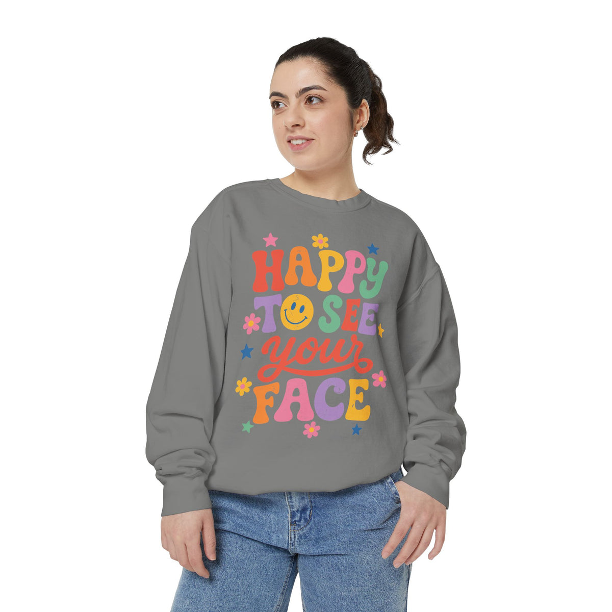 Happy to See Your Face Sweatshirt, Colorful Teacher Crewneck, Retro Classroom Shirt, Back to School Outfit, Educator Appreciation Gift