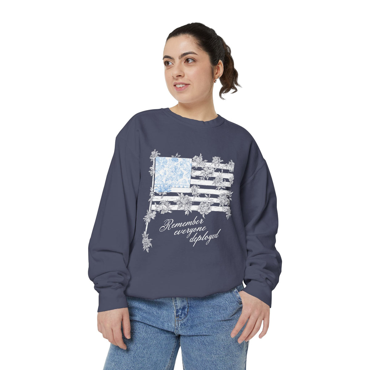 Military Deployment Comfort Colors Sweatshirt, Remember Everyone Deployed Crewneck, Patriotic Floral American Flag Sweatshirt, Support Our Troops Pullover