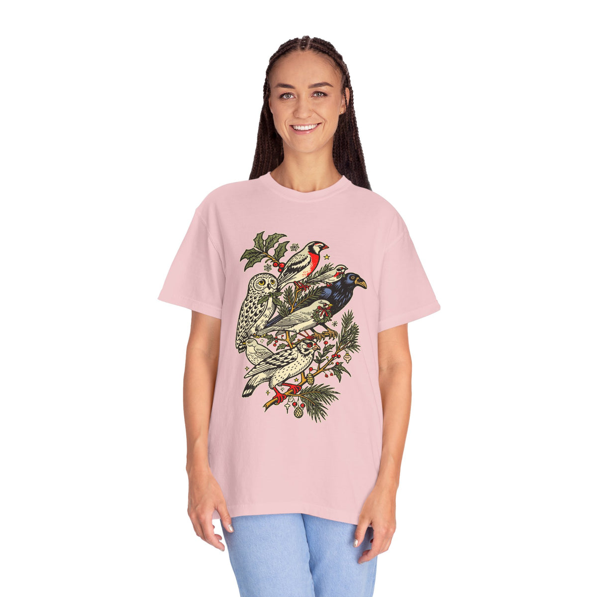 Winter Birds Graphic Shirt, Vintage Woodland T-Shirt for Bird Lovers, Festive Nature Tee, Cozy Christmas Gift for Birdwatchers and Moms
