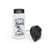 Personalized Beach Kids Water Bottle, Stainless Steel Straw Bottle, Custom Name Family Vacation Bottle, Kids Beach Trip Gift