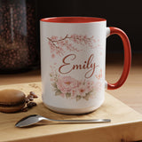 Personalized Floral Name Mug, Custom Coffee Mug with Name, Pink Flower Mug for Women, Birthday Gift, Bridesmaid Keepsake Cup