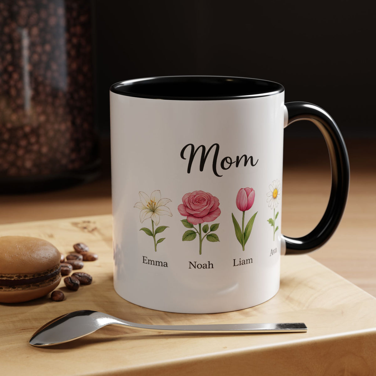 Personalized Birth Flower Mom Mug, Custom Kids Names Coffee Mug, Mother's Day Gift for Mom, Floral Family Keepsake Cup, Grandma Gift