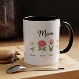 Personalized Birth Flower Mom Mug, Custom Kids Names Coffee Mug, Mother's Day Gift for Mom, Floral Family Keepsake Cup, Grandma Gift