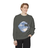 Great Wave Teacup Sweatshirt, Japanese Art Inspired Ocean Graphic, Gift for Tea Lovers and Coastal Art Fans, Casual Cafe Weekend Outfit