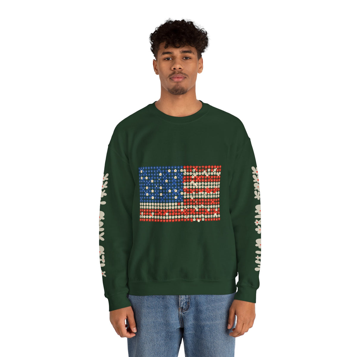 Patriotic American Flag Sweatshirt, USA Floral Crewneck, Vintage Americana Pullover, Fourth of July Outfit, Summer Patriotic Gift for Her