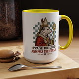 Praise the Lord and Pass the Trash Coffee Mug, Funny Opossum Pope Gift for Friends, Sarcastic Christian Possum Ceramic Tea Cup with Black Handle