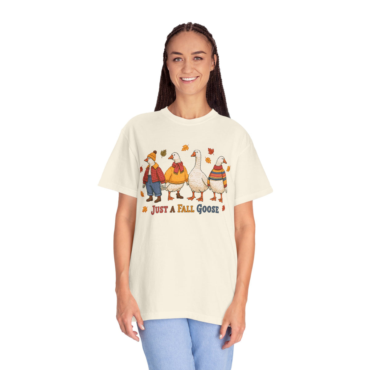 Funny Fall Goose Shirt, Just a Fall Goose Autumn Graphic Tee, Cute Cozy Gift for Bird Lover, Thanksgiving and October Outfit for Her