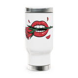 Red Lips and Rose Travel Mug, Gothic Romance Drinkware, Vintage Tattoo Style Gift for Her, Valentines Day Gift for Women