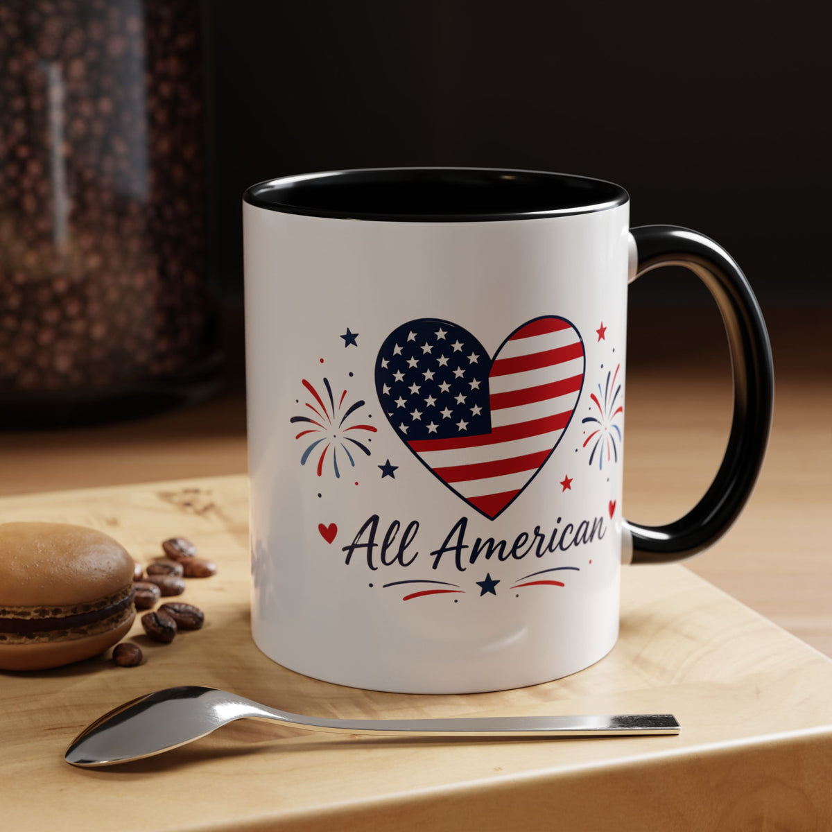All American Patriotic Heart Coffee Mug, USA Flag Heart Mug, Fourth of July Coffee Cup, American Pride Gift, Independence Day Mug