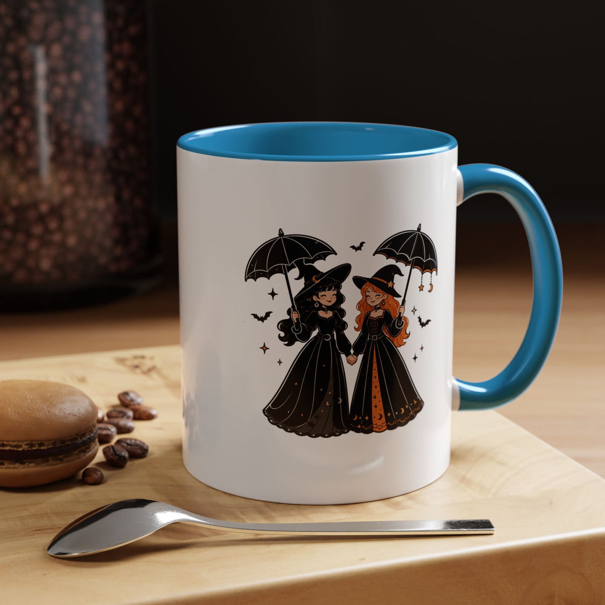 Witch Best Friends Mug, Gothic Halloween Black Accent Coffee Cup, Cute Matching Costume Gift for Bestie, Sister, Girlfriend or Partner