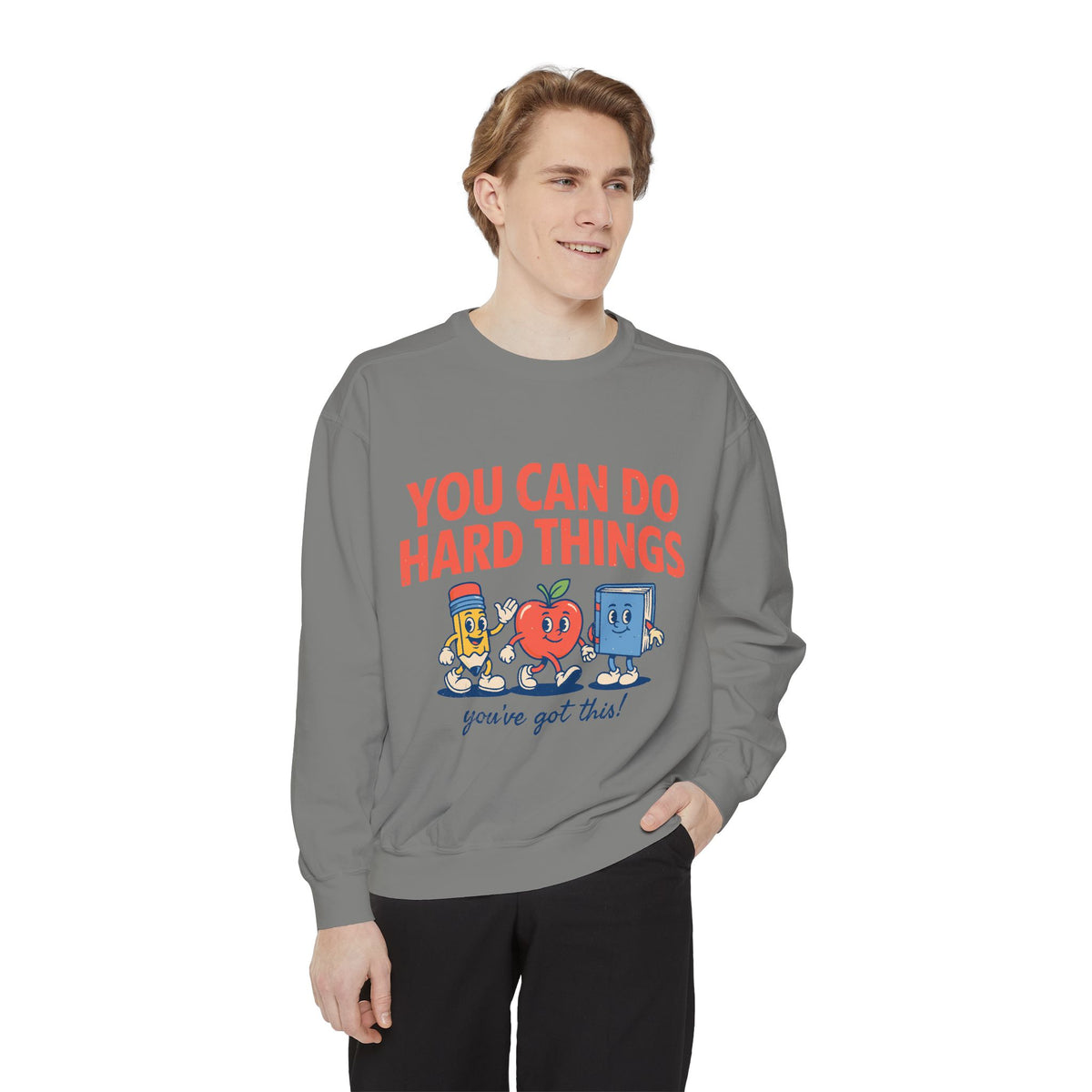 You Can Do Hard Things Teacher Sweatshirt, Motivational School Graphic Crewneck, Positive Classroom Gift for Educators
