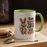 This Bunny Runs on Coffee and Pure Panic Coffee Mug, Funny Rabbit Lover Gift for Friends, Cute Sarcastic Ceramic Tea Cup with Black Handle
