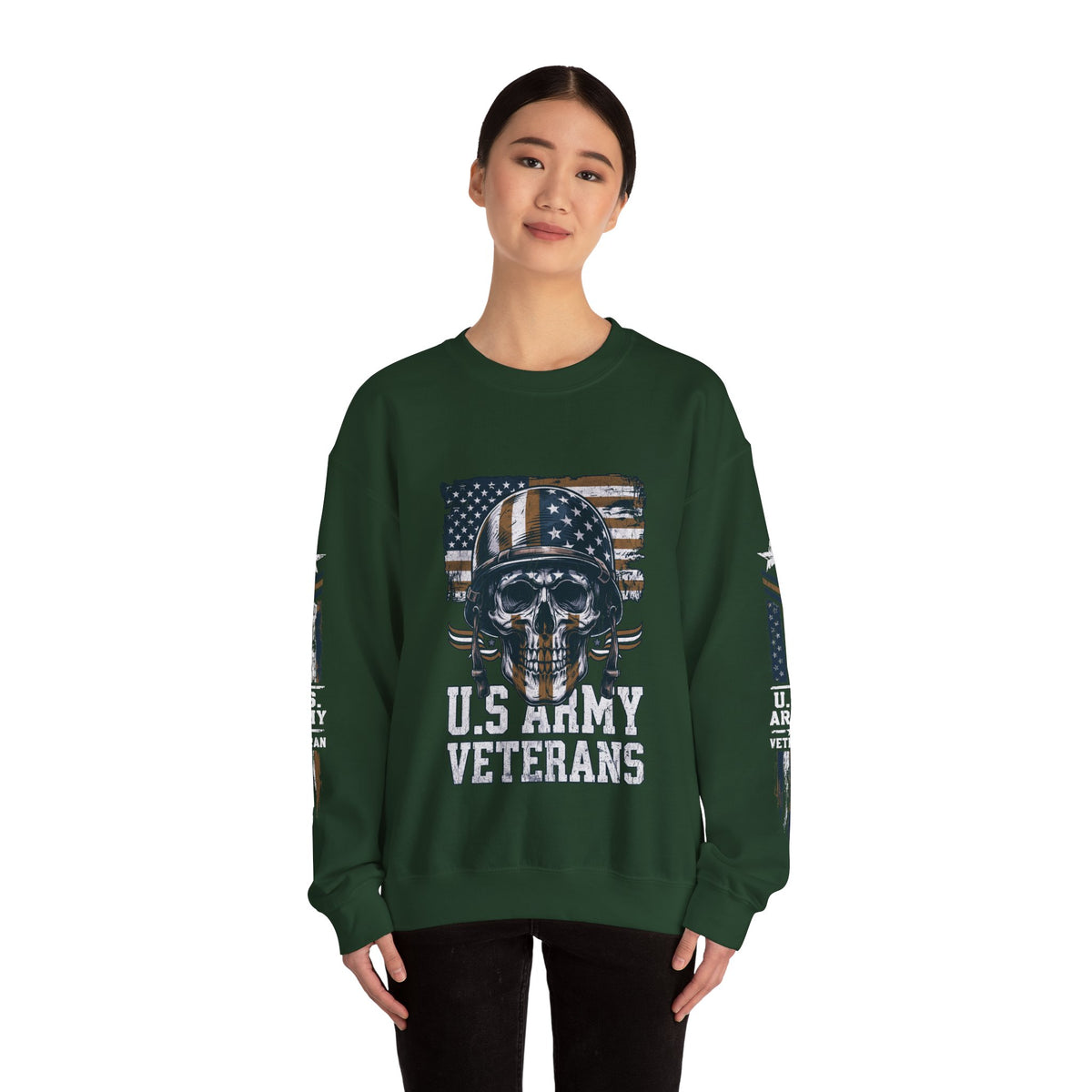 US Army Veterans Sweatshirt, Military Skull Crewneck, American Flag Veteran Pullover, Army Veteran Gift, Memorial Day or Veterans Day