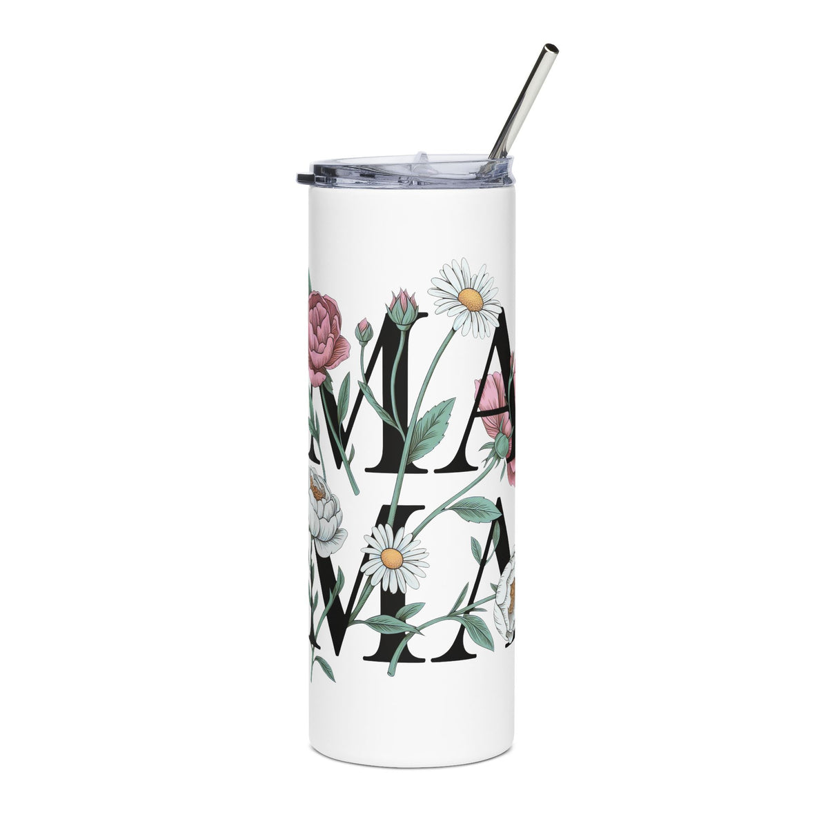 Floral Mama Skinny Tumbler, Personalized Mom Drink Cup, Botanical Mothers Day Gift, Feminine Coffee Cup, Gift for Mom, Floral Drinkware