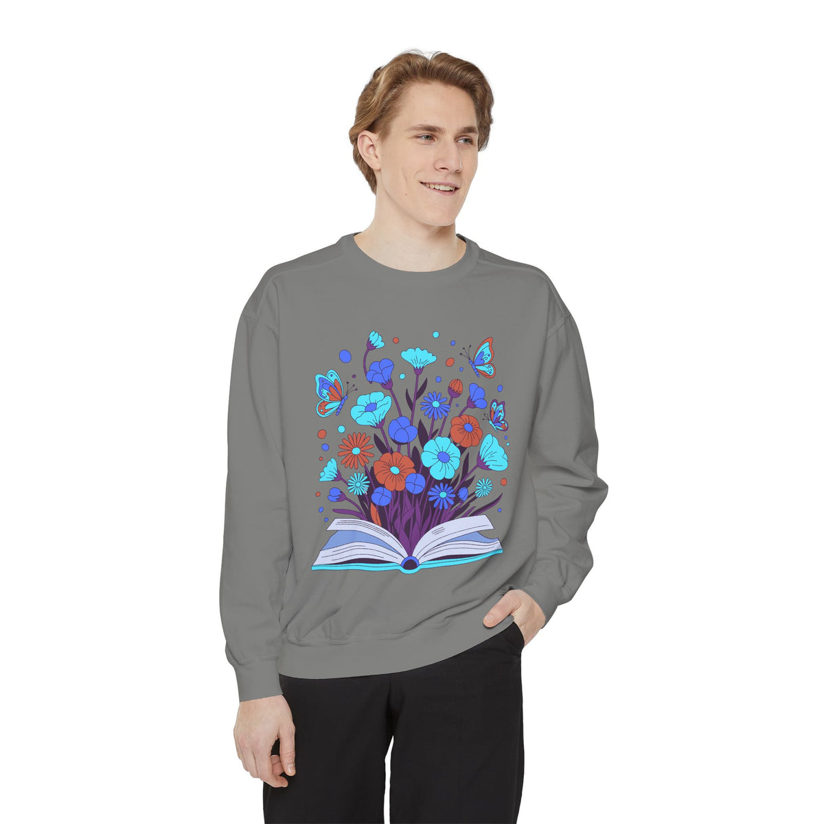 Book Lover Floral Sweatshirt, Open Book and Wildflower Crewneck, Reader Librarian Gift, Cozy Literary Pullover for Women and Teachers