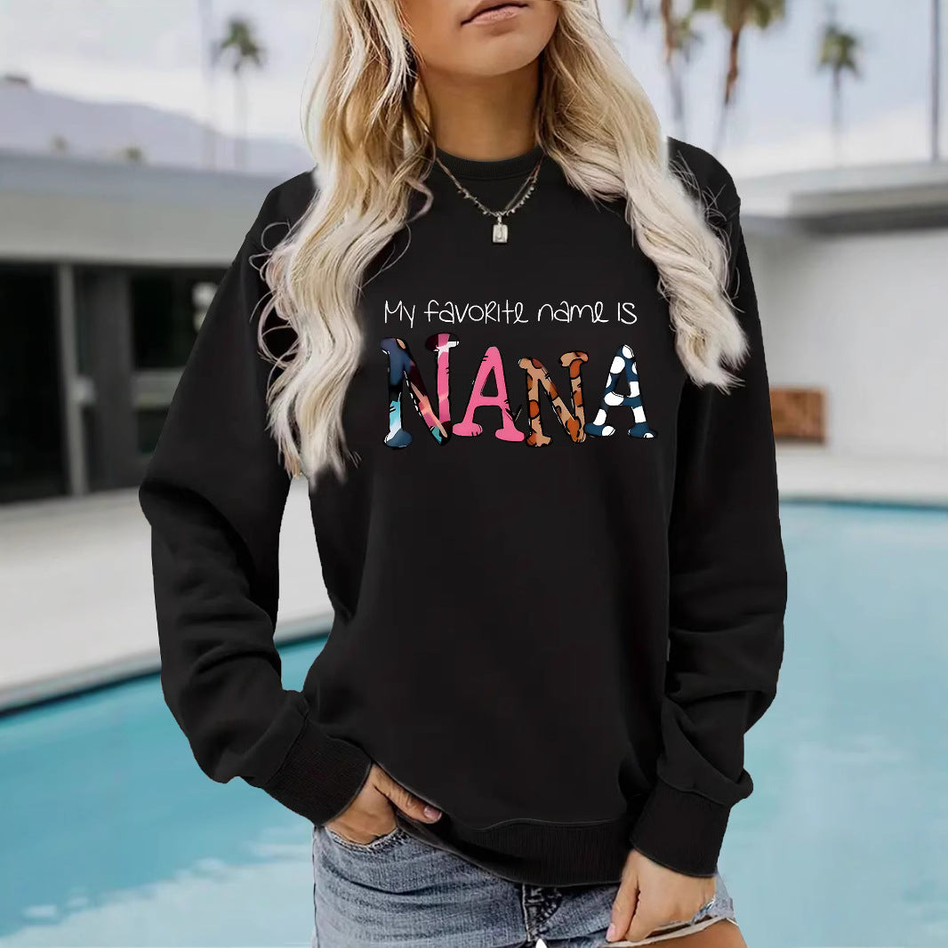 Round neck NANA printed pullover sweatshirt sweatshirt sweatshirt