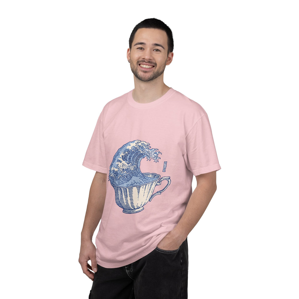 Great Wave Teacup Shirt, Japanese Art Inspired Ocean Graphic, Gift for Tea Lovers and Coastal Art Fans, Casual Cafe Weekend Outfit