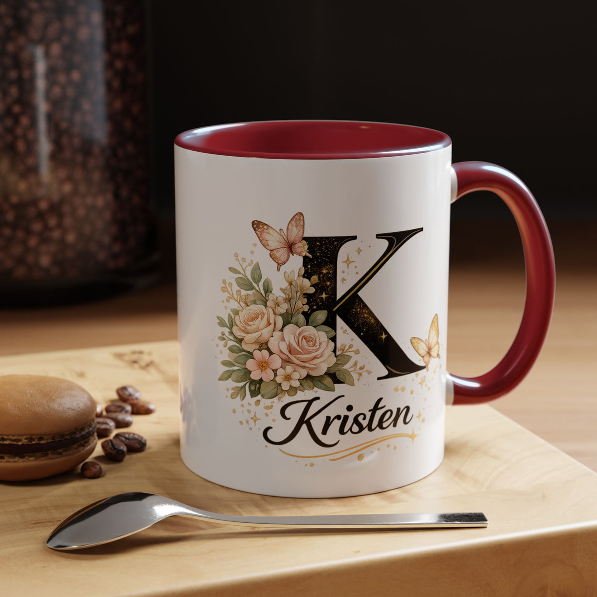 Personalized Butterfly Monogram Mug, Custom Name Coffee Mug with Initial Letter, Floral Mug for Women, Birthday Gift, Elegant Custom Cup