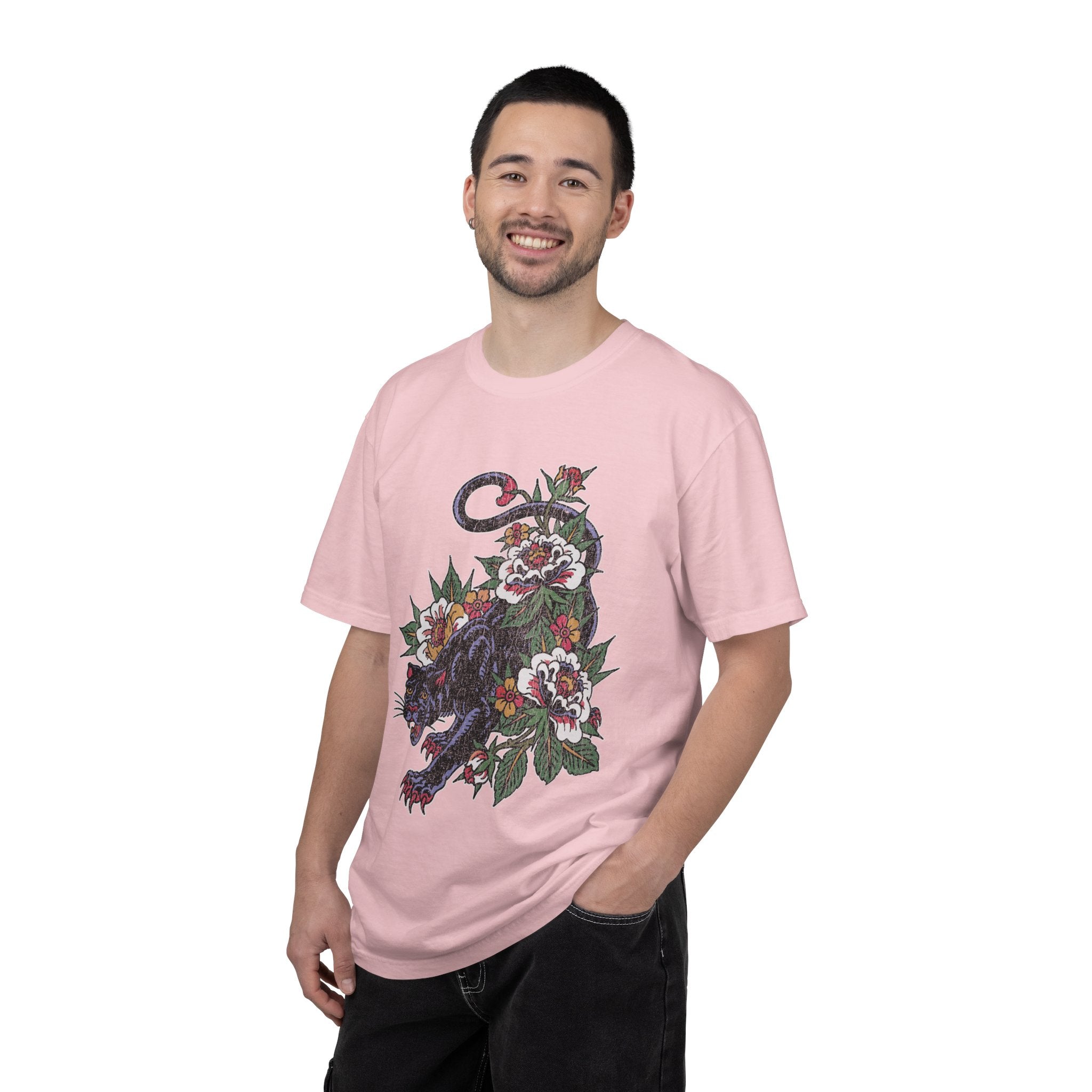 Traditional Panther Graphic Shirt, Floral Tattoo T-Shirt for Men and Women, Old School Big Cat Tee, Alternative Art Gift for Tattoo Fans