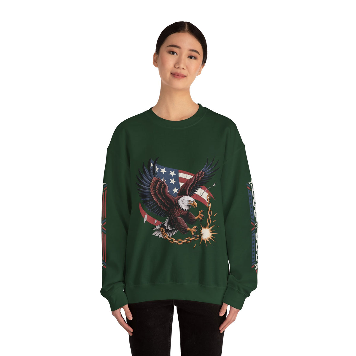 Patriotic Eagle Freedom Sweatshirt, American Flag Crewneck, Broken Chain Military Style Pullover, Fourth of July Gift for Him or Her