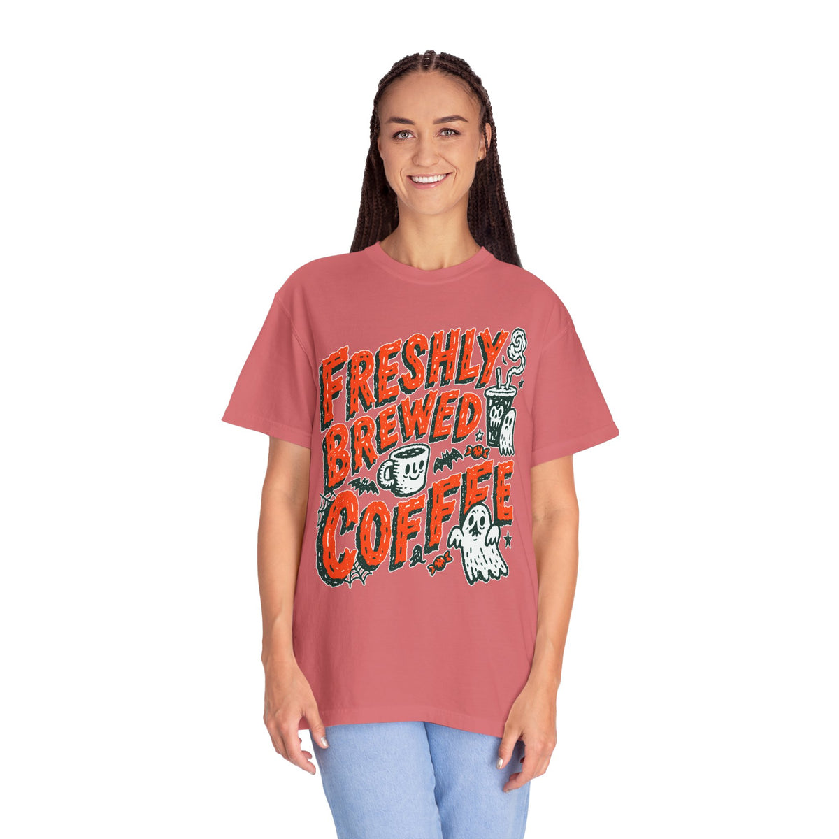 Coffee Lover Halloween Shirt, Freshly Brewed Coffee Ghost T-Shirt, Cute Spooky Season Gift for Barista and Caffeine Fan, Gift for Her