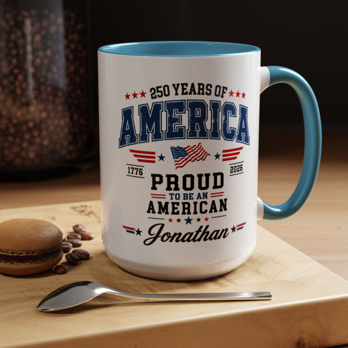 Personalized America 250th Coffee Mug, Custom Name Patriotic Gift for Men, Proud to Be An American 1776 to 2026 Ceramic Tea Cup