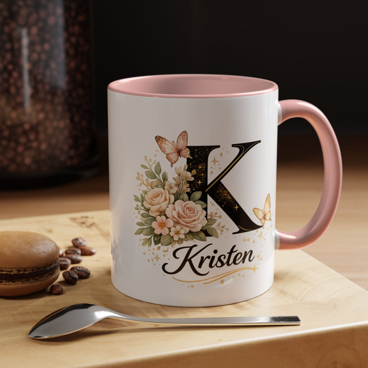 Personalized Butterfly Monogram Mug, Custom Name Coffee Mug with Initial Letter, Floral Mug for Women, Birthday Gift, Elegant Custom Cup
