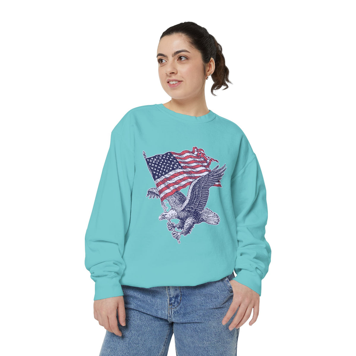 Bald Eagle American Flag Sweatshirt, Retro Patriotic Graphic, Gift for USA Pride Fans, Fourth of July Celebrations and Everyday Clothing