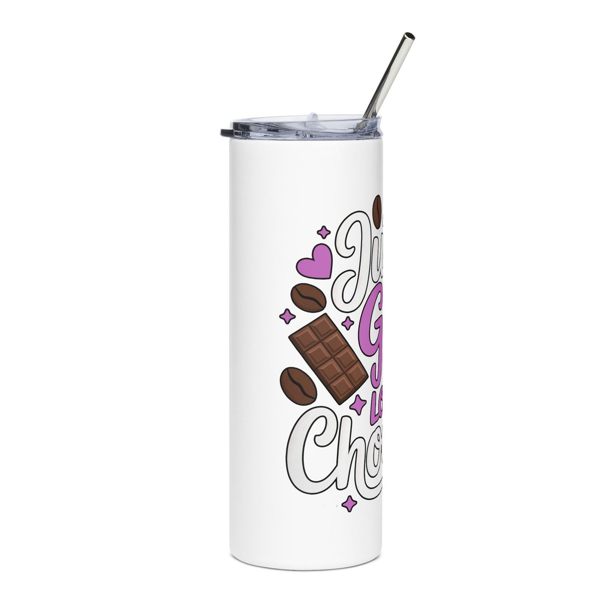 Chocolate Lover Skinny Tumbler with Straw, Just a Girl Who Loves Chocolate, Cute Sweet Treat Tumbler, Dessert Lover Gift for Her, Coffee Cup