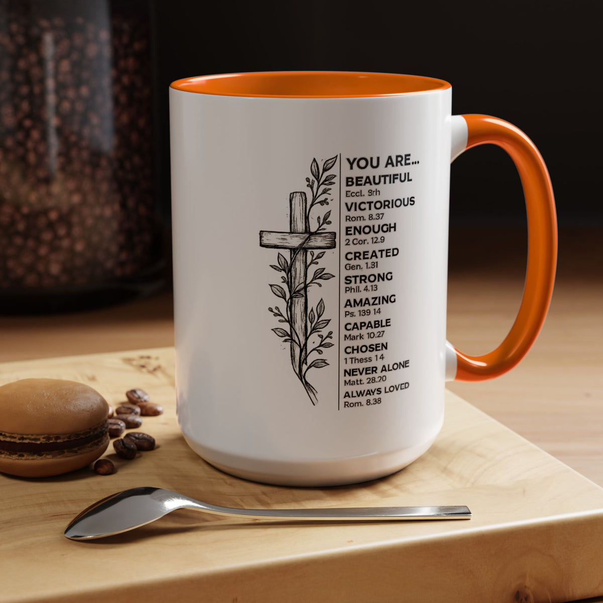 Christian Inspirational Mug, You Are Beautiful Victorious Enough Bible Verse Coffee Mug, Faith Encouragement Gift for Women