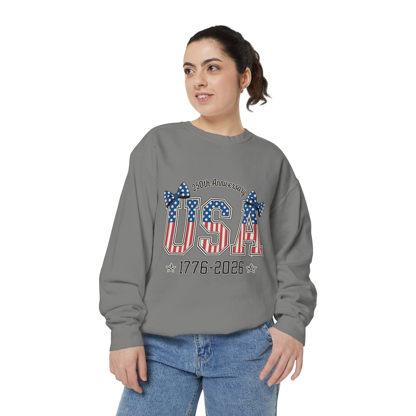 USA 250th Anniversary Comfort Colors Sweatshirt, Patriotic Bow Coquette Shirt, America 1776 2026 Sweatshirt, Fourth of July Gift