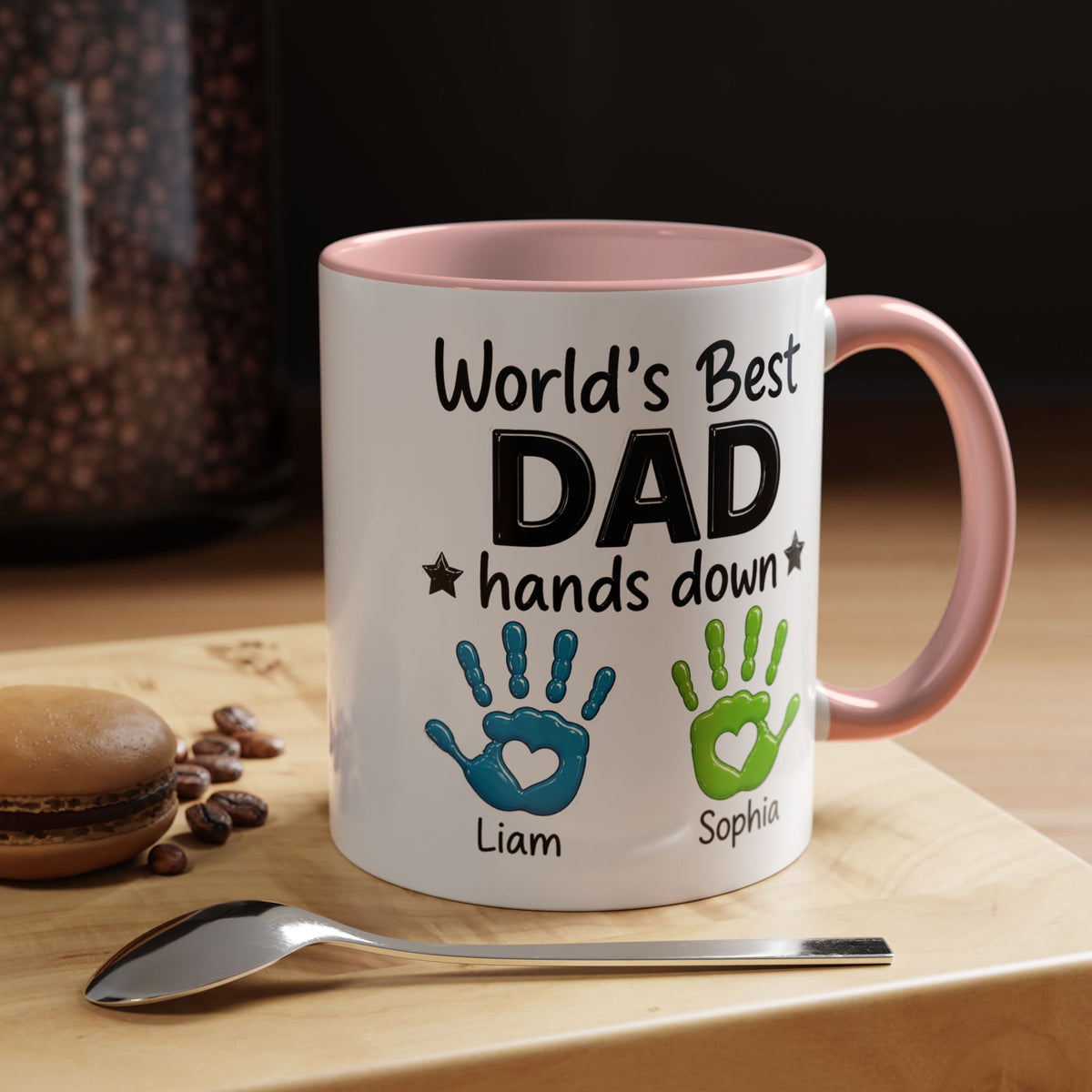 Personalized World's Best Dad Coffee Mug, Custom Handprint Dad Mug with Kids Names, Father's Day Gift for Dad, Gift from Children