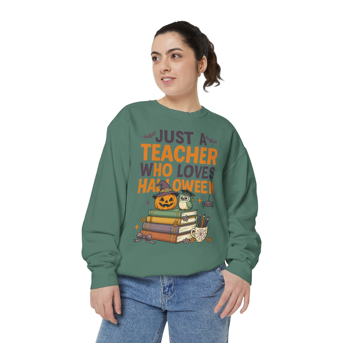 Teacher Halloween Sweatshirt, Just a Teacher Who Loves Halloween Crewneck, Spooky Classroom Shirt, Educator Gift, Cute Fall School Outfit