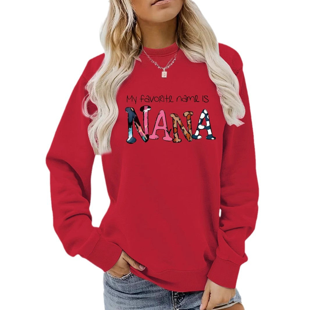 Round neck NANA printed pullover sweatshirt sweatshirt sweatshirt