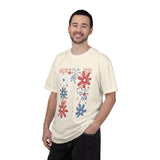 Patriotic Fireworks Shirt, Red White Blue Flower Graphic Tee, Americana T Shirt, Fourth of July Outfit, Vintage USA Gift for Women