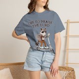 Funny Christian Comfort Colors Shirt, Off to Praise the Lord Raccoon Tee, Cute Faith Based Graphic Tee, Trendy Christian Shirt for Women