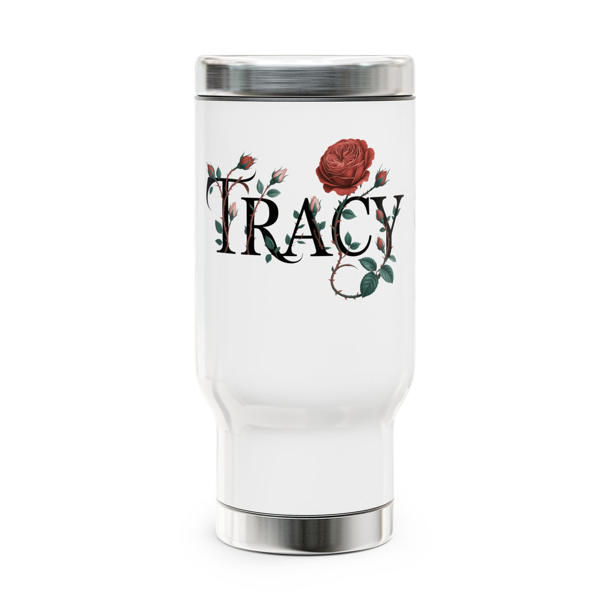 Personalized Rose Floral Stainless Steel Travel Mug, Custom Name Coffee Cup, Botanical Tumbler, Flower Lover Gift, Gift for Her