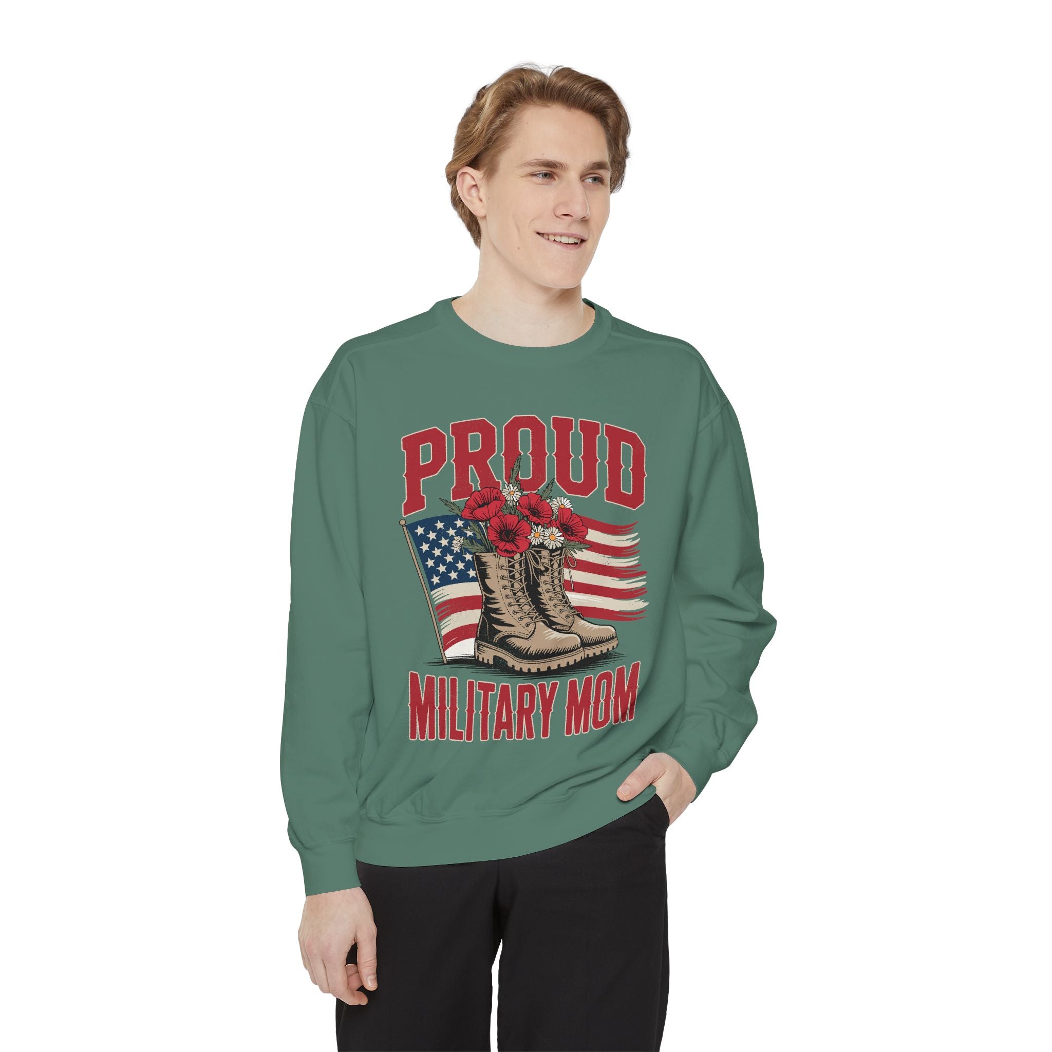Proud Military Mom Sweatshirt, Patriotic Army Mom Pullover, Gift for Military Mother, Deployment Homecoming Crewneck, Flag Floral Top