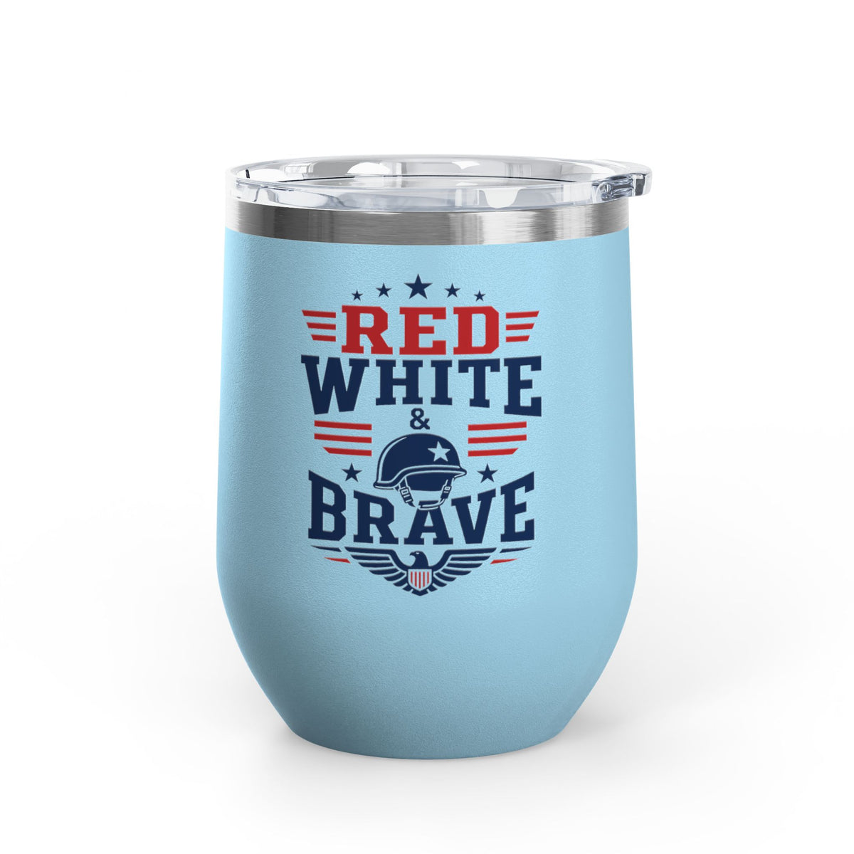 Patriotic Wine Tumbler, Red White & Brave Military Gift, Veteran Gift for Him, American Pride Drinkware, Memorial Day Gift
