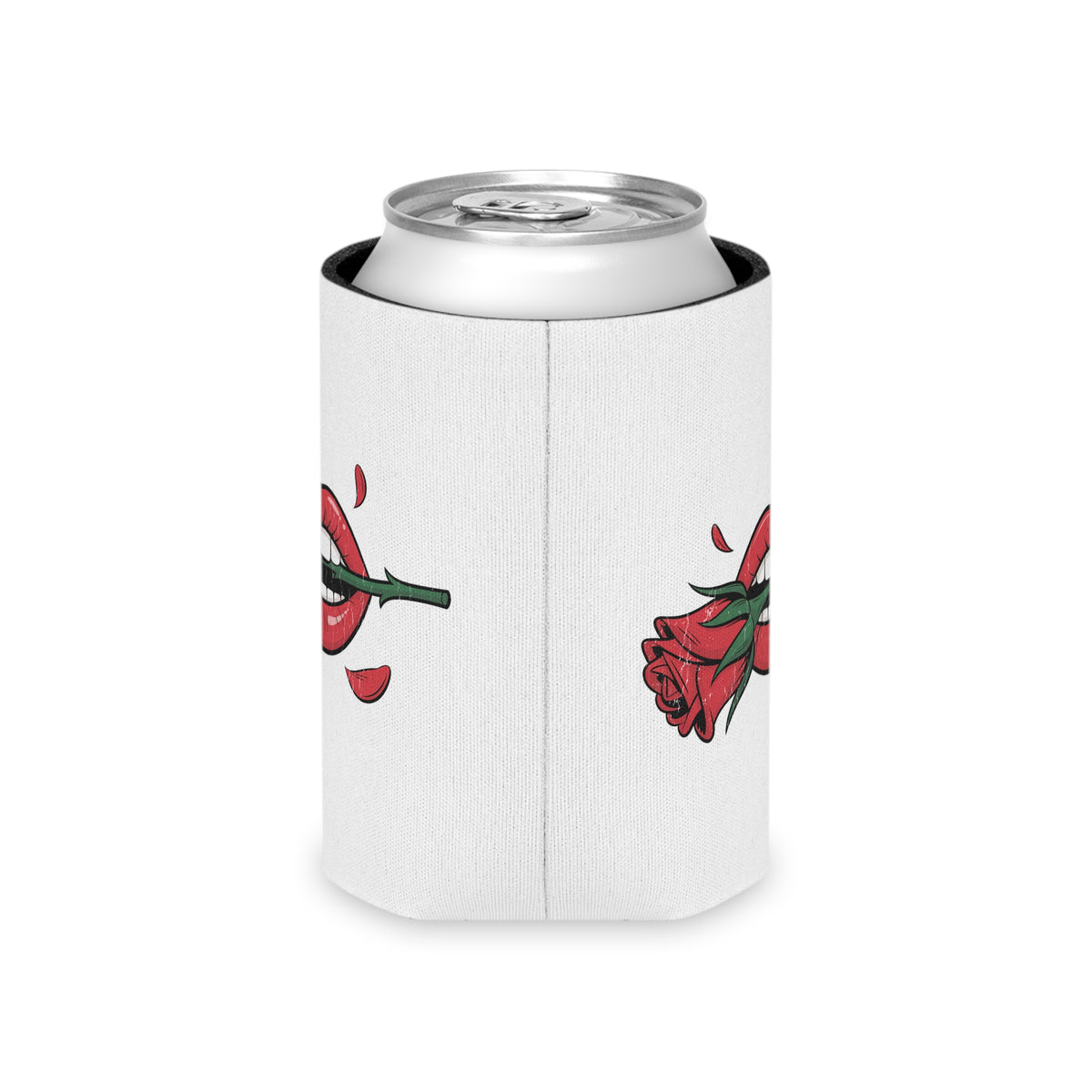 Rose and Lips Can Cooler, Romantic Drink Sleeve, Gothic Valentine Gift, Alternative Girlfriend Gift, Edgy Floral Love Accessory